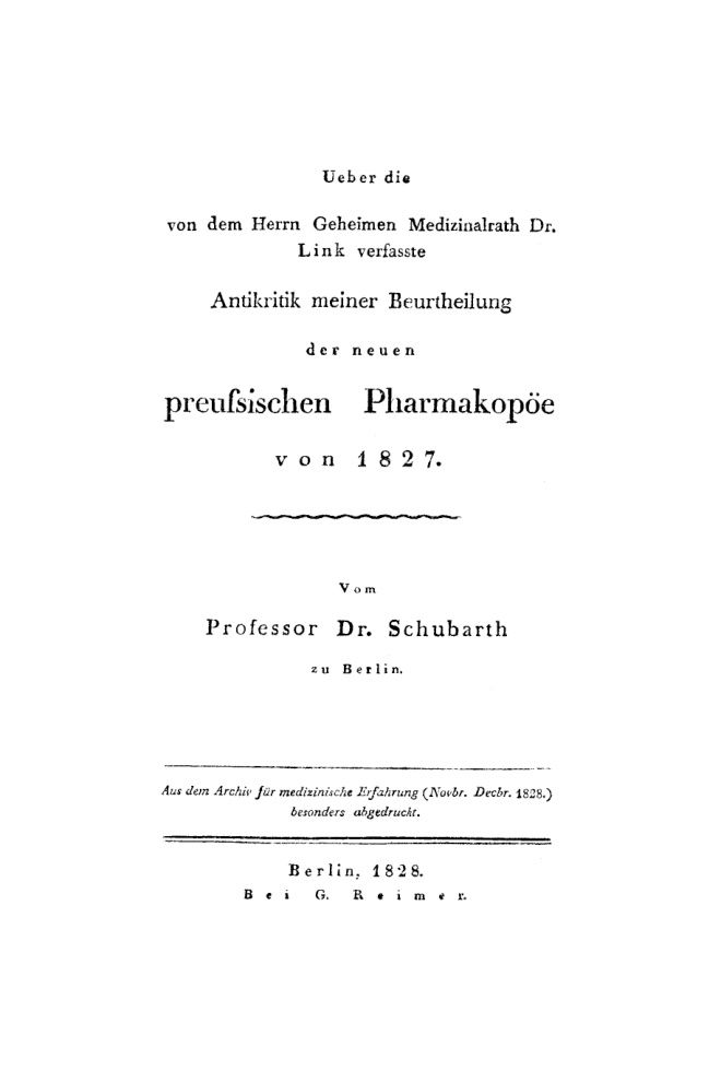 Uber die von den Herrn Geheimen Medizinalrath Dr Link verfasste Antikritik meiner Beurtheilung German Edition Ernst Ludwig Schubarth Kitap Kapağı
