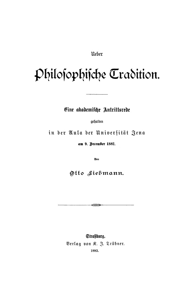 Uber philosophische Tradition German Edition Otto Liebmann Kitap Kapağı