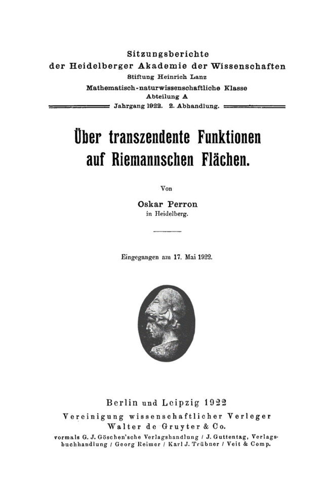 Uber transzendente Funktionen auf Riemannschen Flachen German Edition Oskar Perron Kitap Kapağı