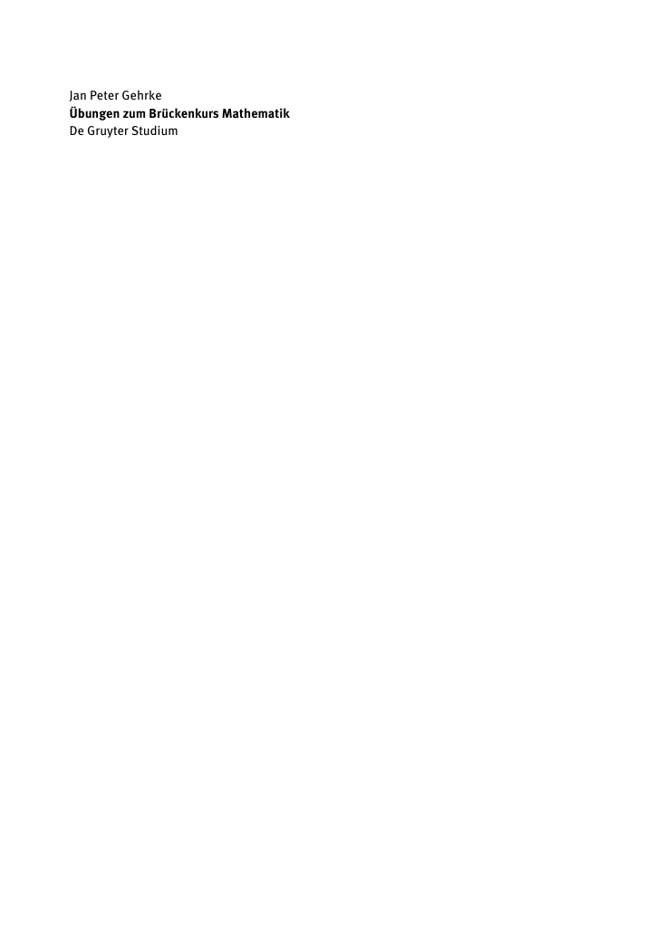 Ubungen zum Bruckenkurs Mathematik German Edition Jan Peter Gehrke Kitap Kapağı