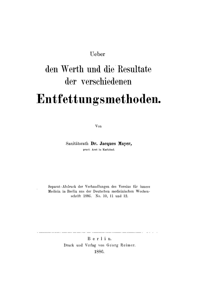 Ueber den Werth und die Resultate der verschiedenen Entfettungsmethoden German Edition Jacques Mayer Kitap Kapağı