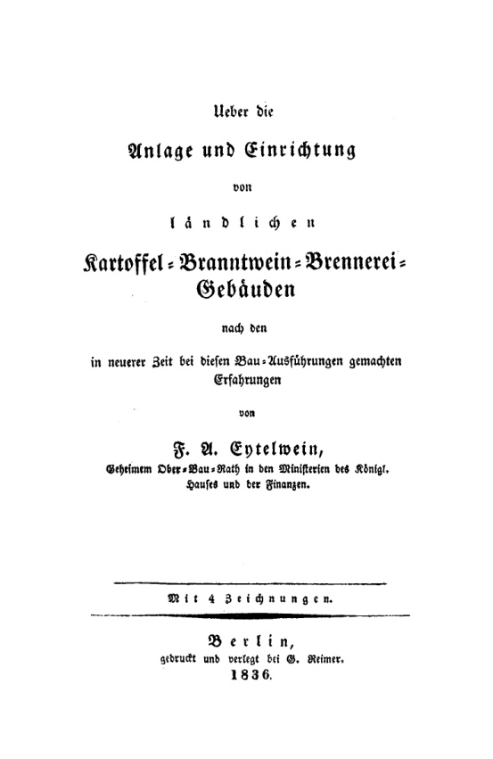 Ueber die Anlage und Einrichtung von landlichen Karttoffel Branntwein Brennerei Gebauden German Edition F A Eytelwein Kitap Kapağı