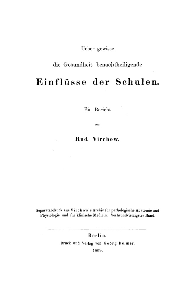 Ueber gewisse die Gesundheit benachtheiligende Einflusse der Schulen German Edition Rudolf Virchow Kitap Kapağı