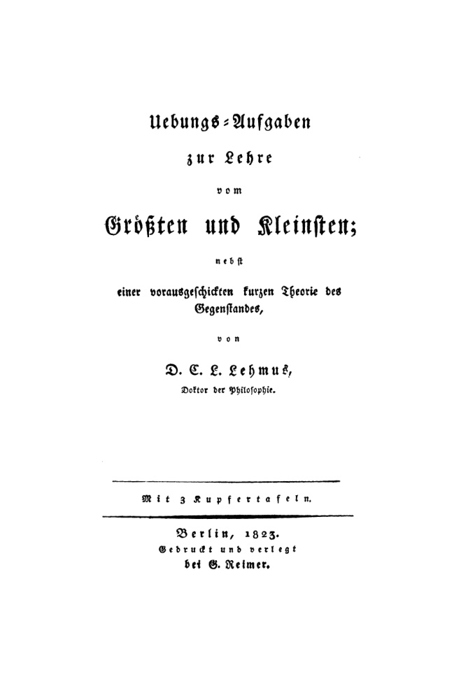 Uebungs Aufgaben zur Lehre vom Grossten und Kleinsten German Edition D C L Lehmus Kitap Kapağı