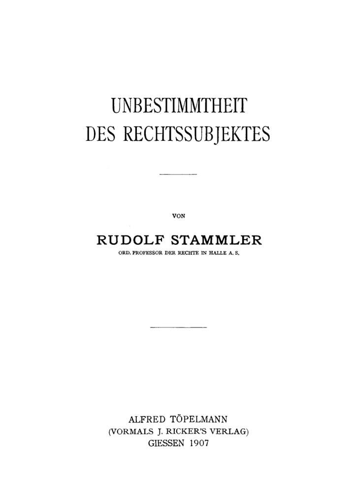 Unbestimmtheit des Rechtssubjektes German Edition Rudolf Stammler Kitap Kapağı