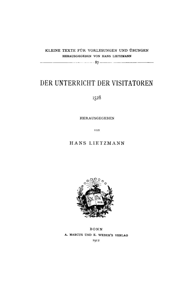 Unterricht der Visitatoren 1528 German Edition Hans Lietzmann Kitap Kapağı