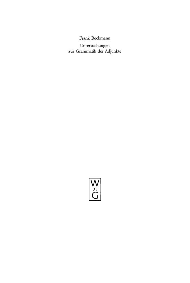 Untersuchungen zur Grammatik der Adjunkte German Edition Frank Beckmann Kitap Kapağı