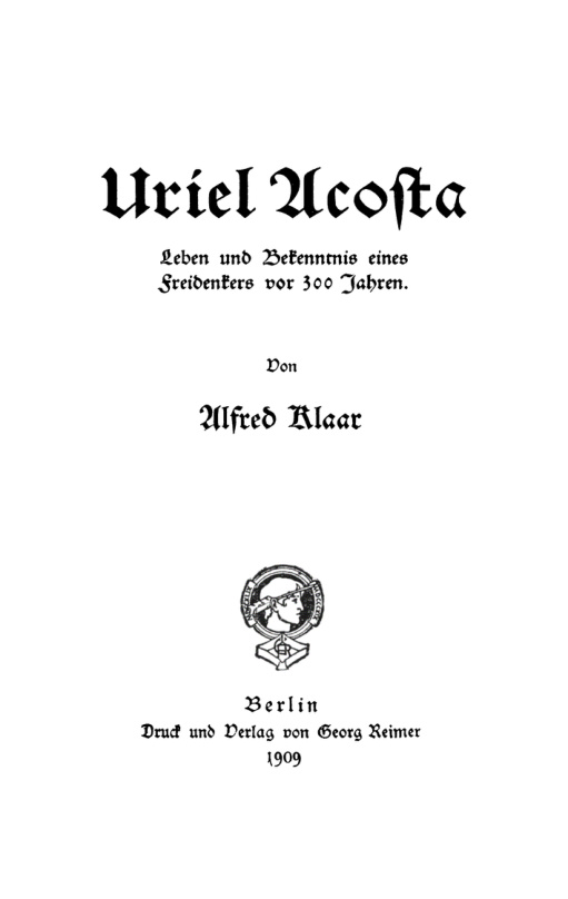 Uriel Acosta German Edition Alfred Klaar Kitap Kapağı