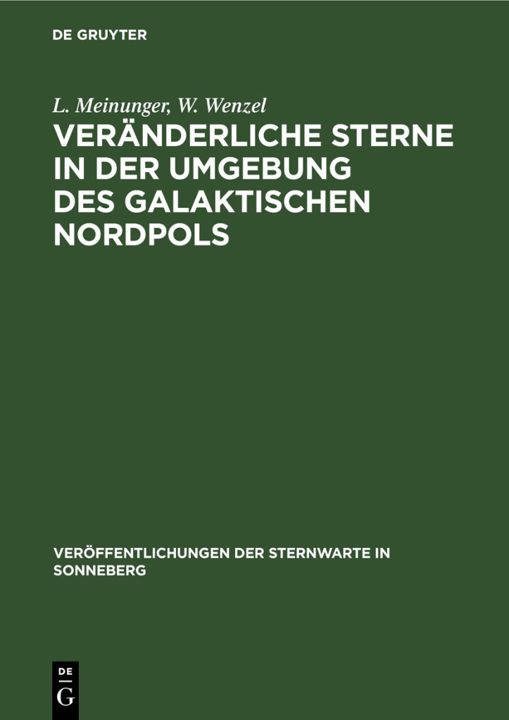 Veranderliche Sterne in der Umgebung des galaktischen Nordpols German Edition L Meinunger Kitap Kapağı