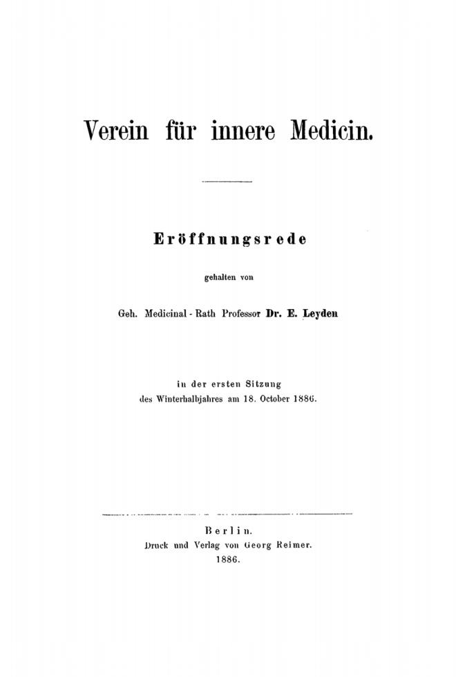 Verein fur innere Medicin Eroffnungsrede German Edition E Leyden Kitap Kapağı