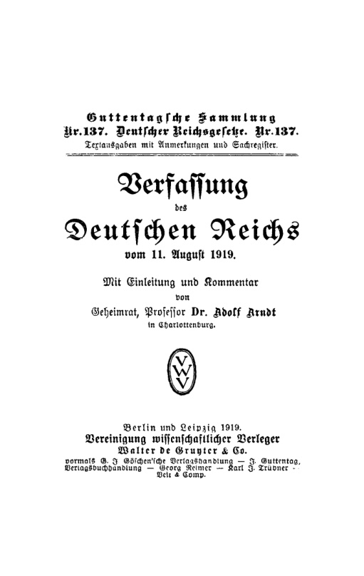Verfassung Deutschen Reichs vom 11 August 1919 German Edition Adolf Arndt Kitap Kapağı