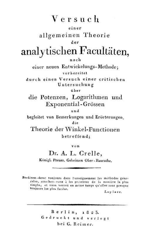 Versuch einer allgemeinen Theorie der analytischen Facultaten nach einer neuen Entwickelungs Methode German Edition A L Crelle Kitap Kapağı