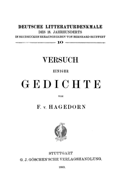 Versuch einiger Gedichte German Edition F v Hagedorn Kitap Kapağı