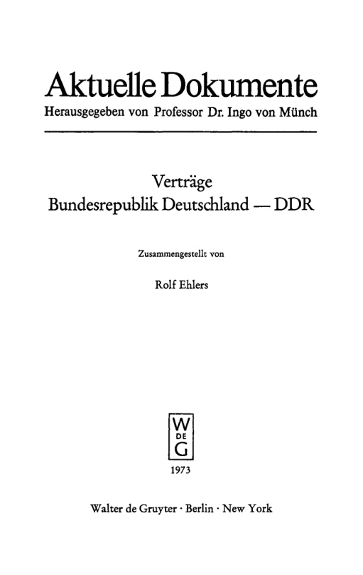 Vertrage Bundesrepublik Deutschland DDR German Edition Rolf Ehlers Kitap Kapağı