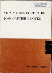 Vida y Obra Poetica de Jose Gautier Benitez Spanish Edition Jose Gautier Benitez Kitap Kapağı