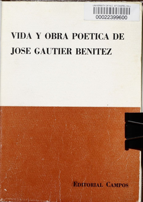 Vida y Obra Poetica de Jose Gautier Benitez Spanish Edition Jose Gautier Benitez Kitap Kapağı
