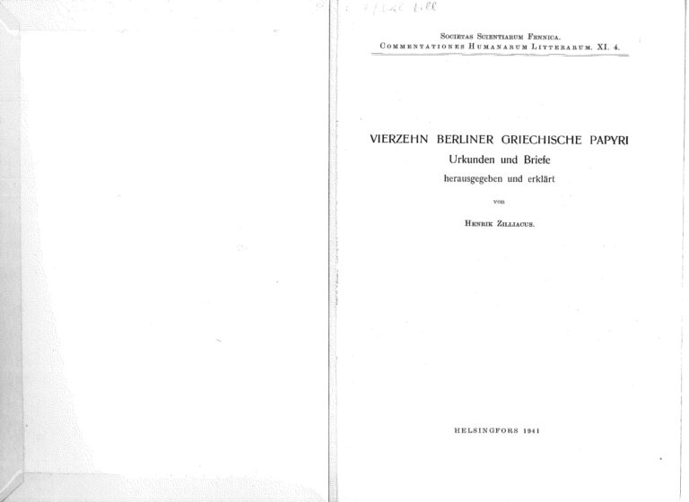 Vierzehn Berliner griechische Papyri German Edition Henrik Zilliacus Kitap Kapağı