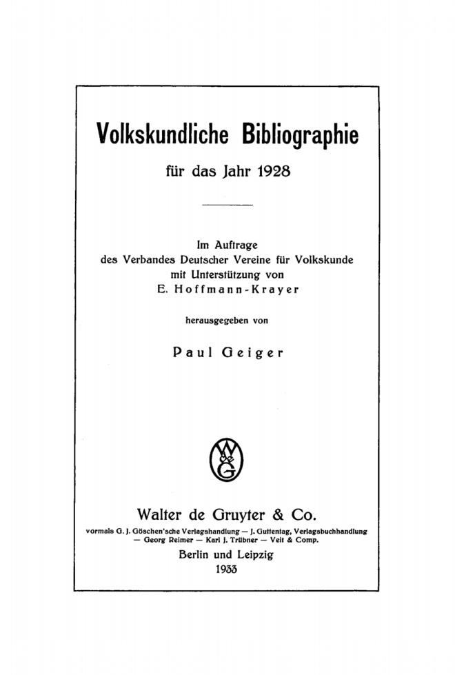 Volkskundliche Bibliographie German Edition Paul Geiger Kitap Kapağı
