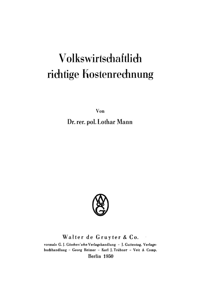 Volkswirtschaftlich richtige Kostenrechnung German Edition Lothar Mann Kitap Kapağı