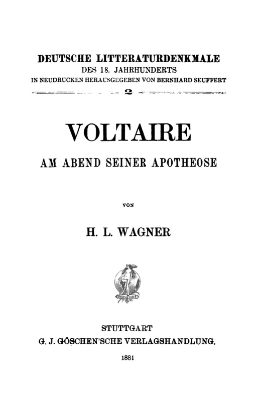 Voltaire am Abend seiner Apotheose German Edition H L Wagner Kitap Kapağı