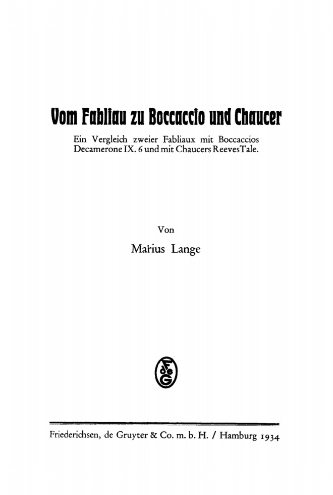 Vom Fabliau zu Boccaccio und Chaucer German Edition Marius Lange Kitap Kapağı