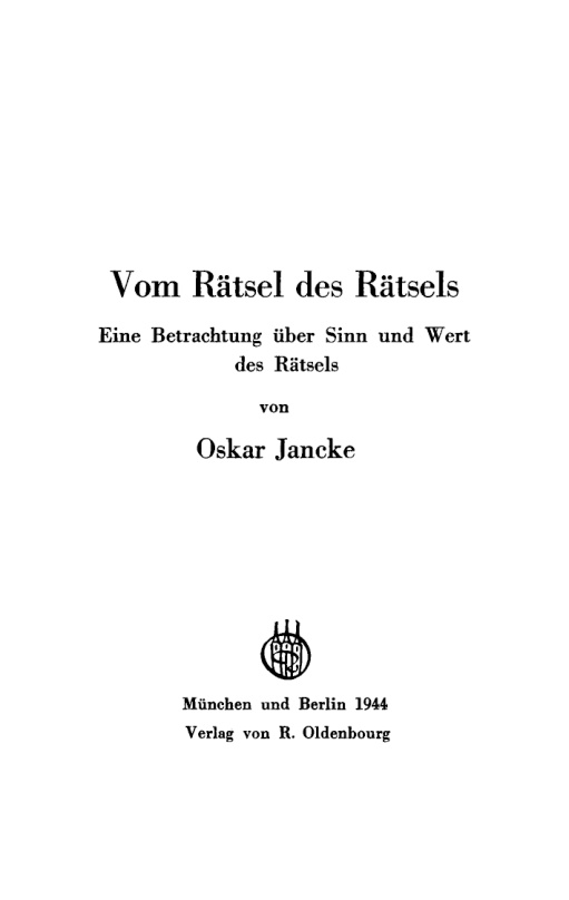 Vom Ratsel des Ratsels German Edition Oskar Jancke Kitap Kapağı