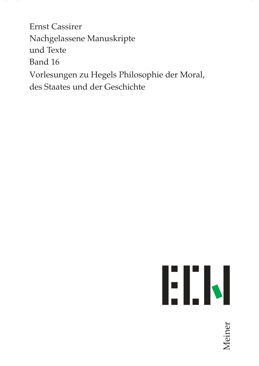 Vorlesungen zu Hegels Philosophie der Moral des Staates und der Geschichte German Edition Ernst Cassirer Kitap Kapağı