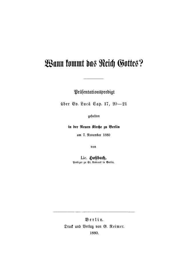 Wann kommt das Reich Gottes German Edition Theodor Hossbach Kitap Kapağı