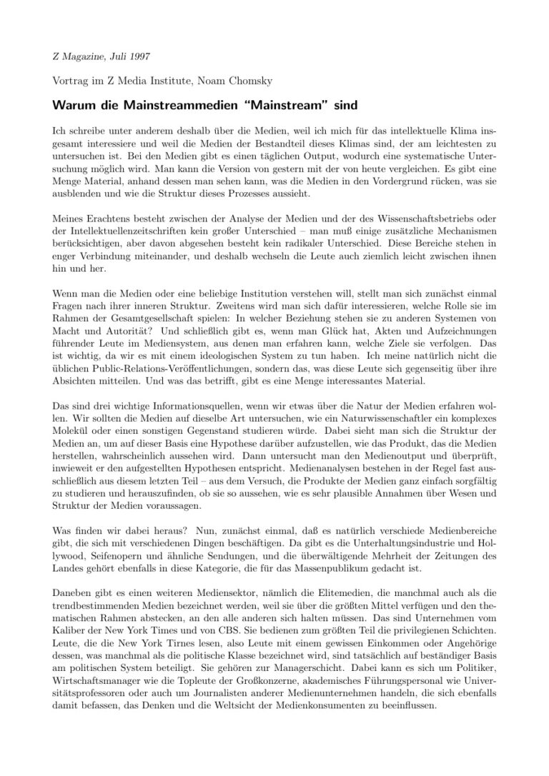 Warum die Mainstreammedien Mainstream sind German Edition Chomsky Noam Kitap Kapağı