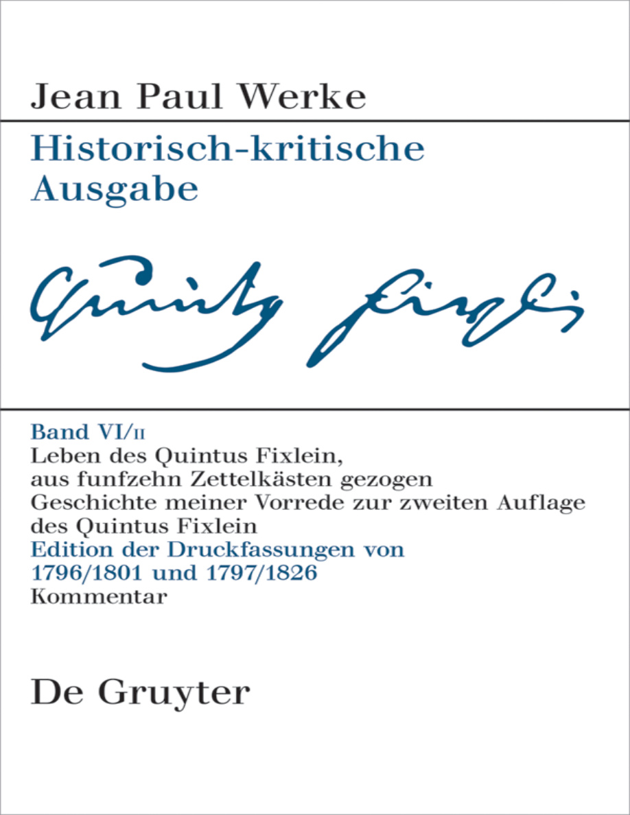 Werke Band VI2 Leben des Quintus Fixlein German Edition Jean Paul Kitap Kapağı