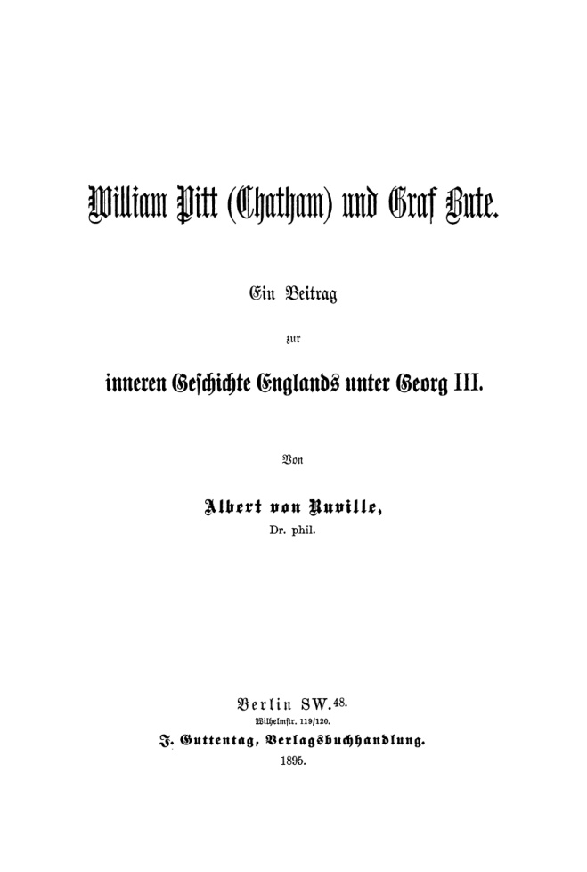 William Pitt und Graf Bute German Edition Albert von Ruville Kitap Kapağı