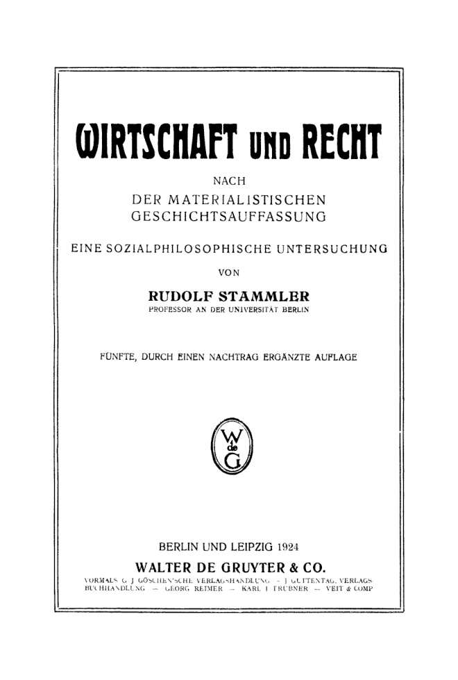 Wirtschaft und Recht nach der materialistischen Geschichtsauffassung German Edition Rudolf Stammler Kitap Kapağı