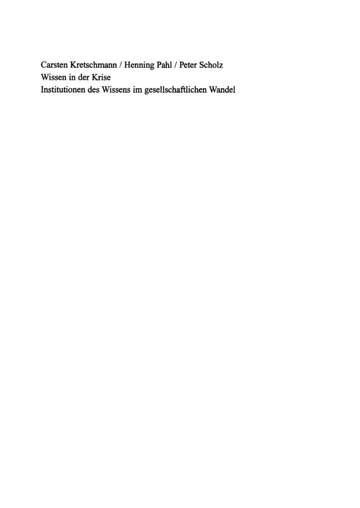 Wissen in der Krise German Edition Carsten Kretschmann Kitap Kapağı