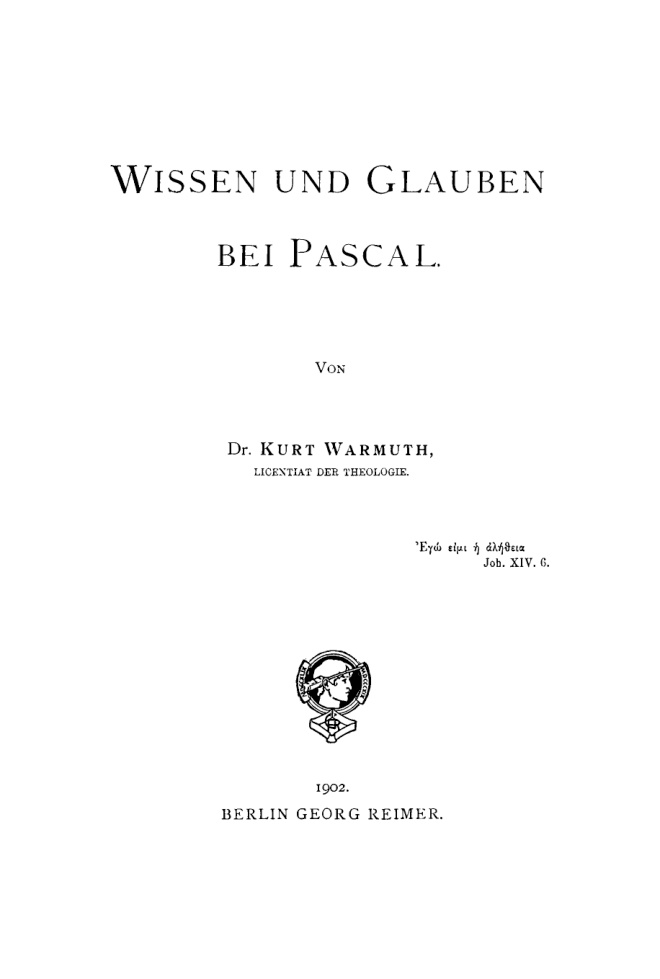 Wissen und Glauben bei Pascal German Edition Kurt Warmuth Kitap Kapağı