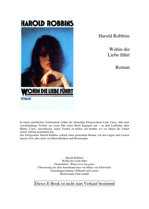Wohin die Liebe fuhrt German Edition Robbins Harold Kitap Kapağı