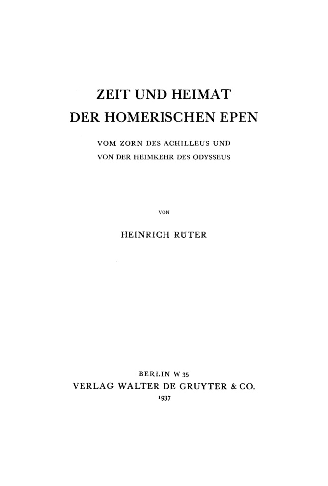 Zeit und Heimat der Homerischen Epen German Edition Heinrich Ruter Kitap Kapağı