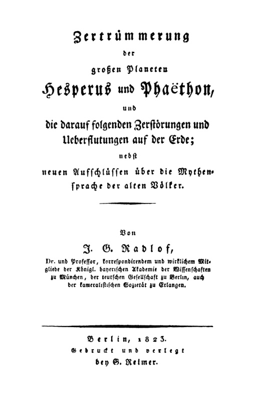 Zertrummerung der grossen Planeten Hesperus und Phaethon und die darauf folgenden German Edition J G Radlof Kitap Kapağı