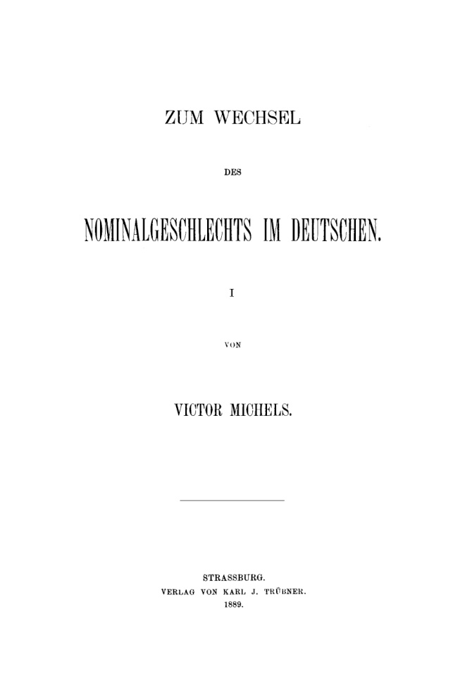 Zum Wechsel des Nominalgeschlechts im Deutschen I German Edition Victor Michels Kitap Kapağı