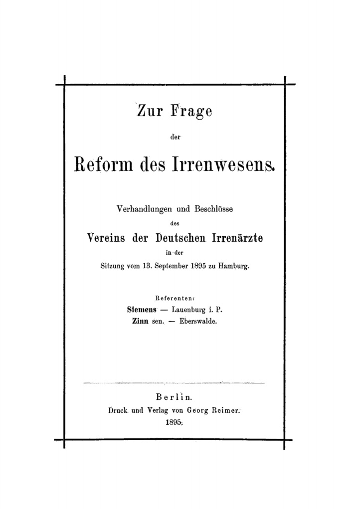 Zur Frage der Reform des Irrenwesens German Edition Friedrich Siemens Kitap Kapağı