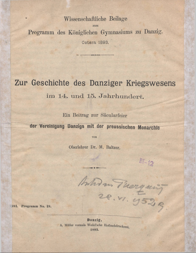 Zur Geschichte des Danziger Kriegswesens im 14 und 15 Jahrhundert German Edition M Baltzer Kitap Kapağı