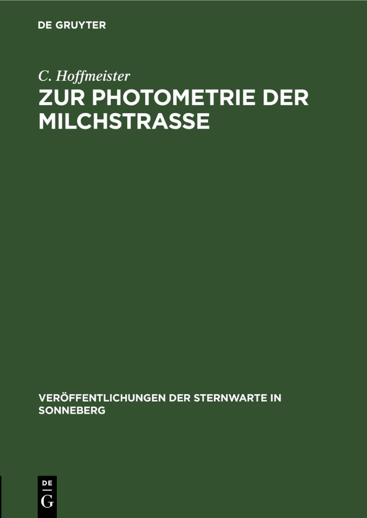 Zur Photometrie der Milchstrasse German Edition C Hoffmeister Kitap Kapağı