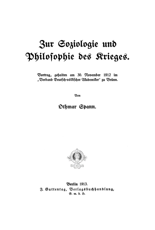 Zur Soziologie und Philosophie des Krieges German Edition Othmar Spann Kitap Kapağı