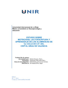 estudio sobre motricidad lectroescritura y aprendizaje de los alumnos de 1er ciclo de EP del CEIP el grau de Valencia Spanish Edition Munoz Navarro Nuria Kitap Kapağı