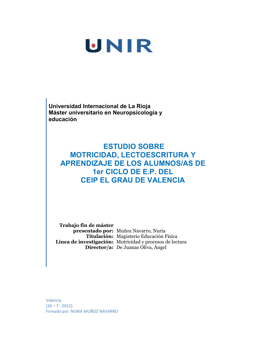 estudio sobre motricidad lectroescritura y aprendizaje de los alumnos de 1er ciclo de EP del CEIP el grau de Valencia PDF Download