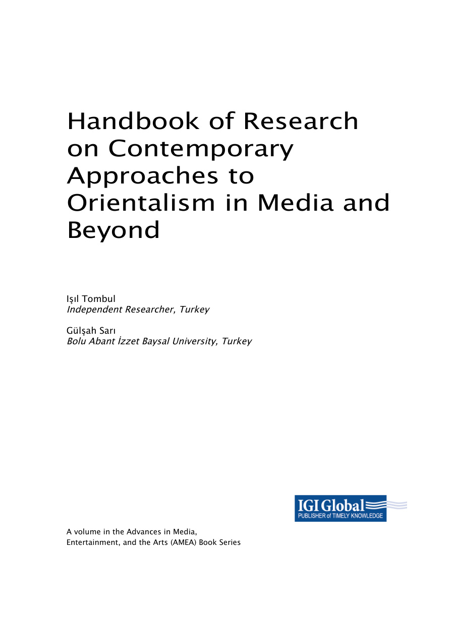 Handbook of research on contemporary approaches to orientalism in media and beyond Tombul Kitap Kapağı
