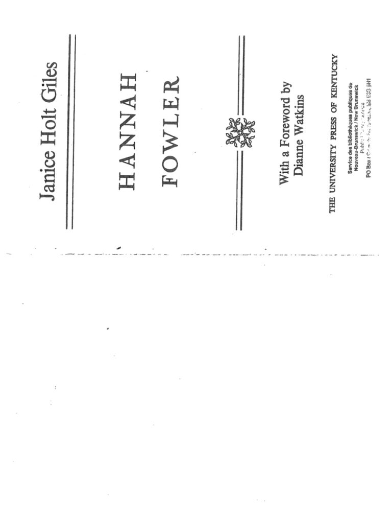 Hannah fowler Janice Holt giles Kitap Kapağı