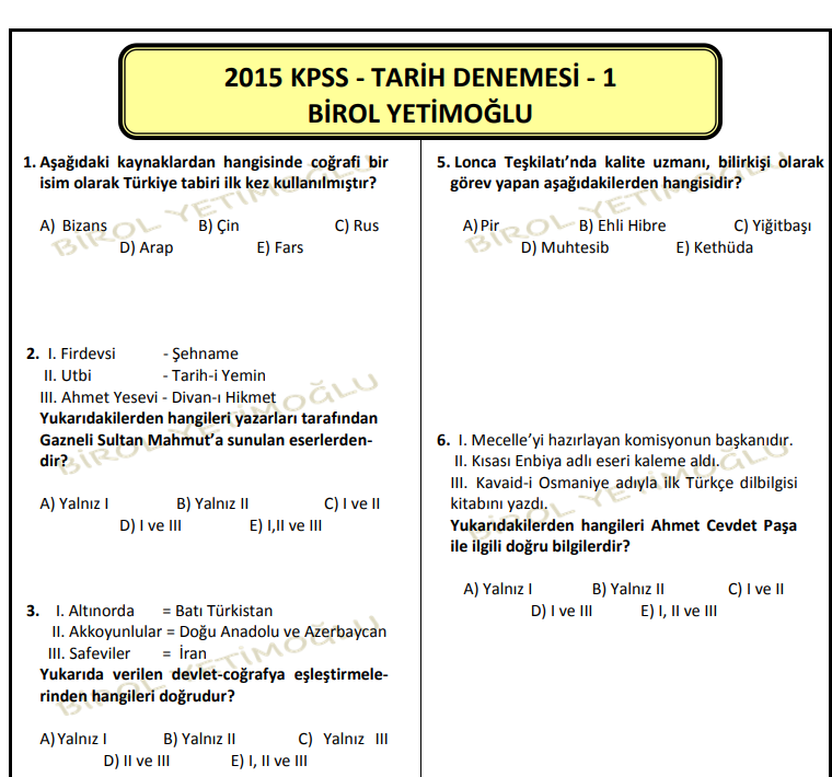 2015 KPSS - Tarih Denemesi - 1 PDF