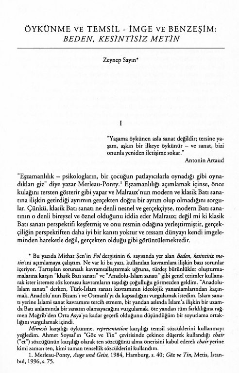 Öykünme ve Temsil, İmge ve Benzeşim; Beden, Kesintisiz Metin PDF