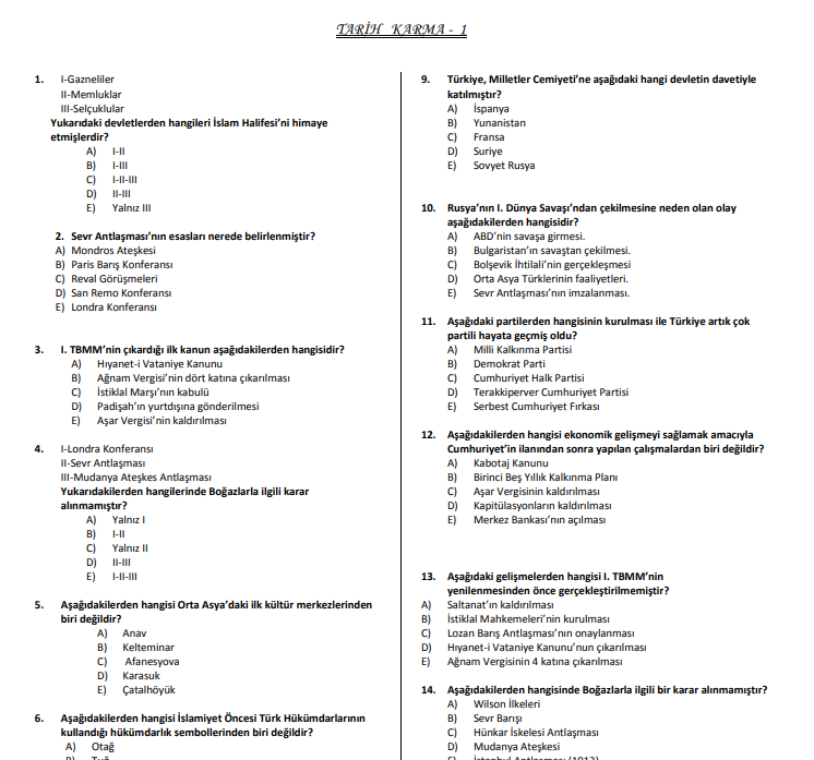 Tarih Karma - 1 KPSS Test Kitapçığı PDF