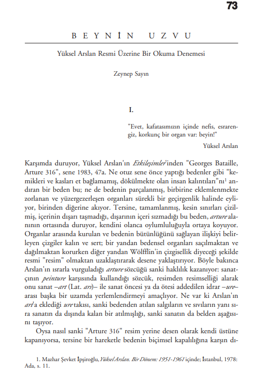 Beynin Uzvu; Yüksel Arslan Resmi Üzerine Bir Okuma Denemesi PDF